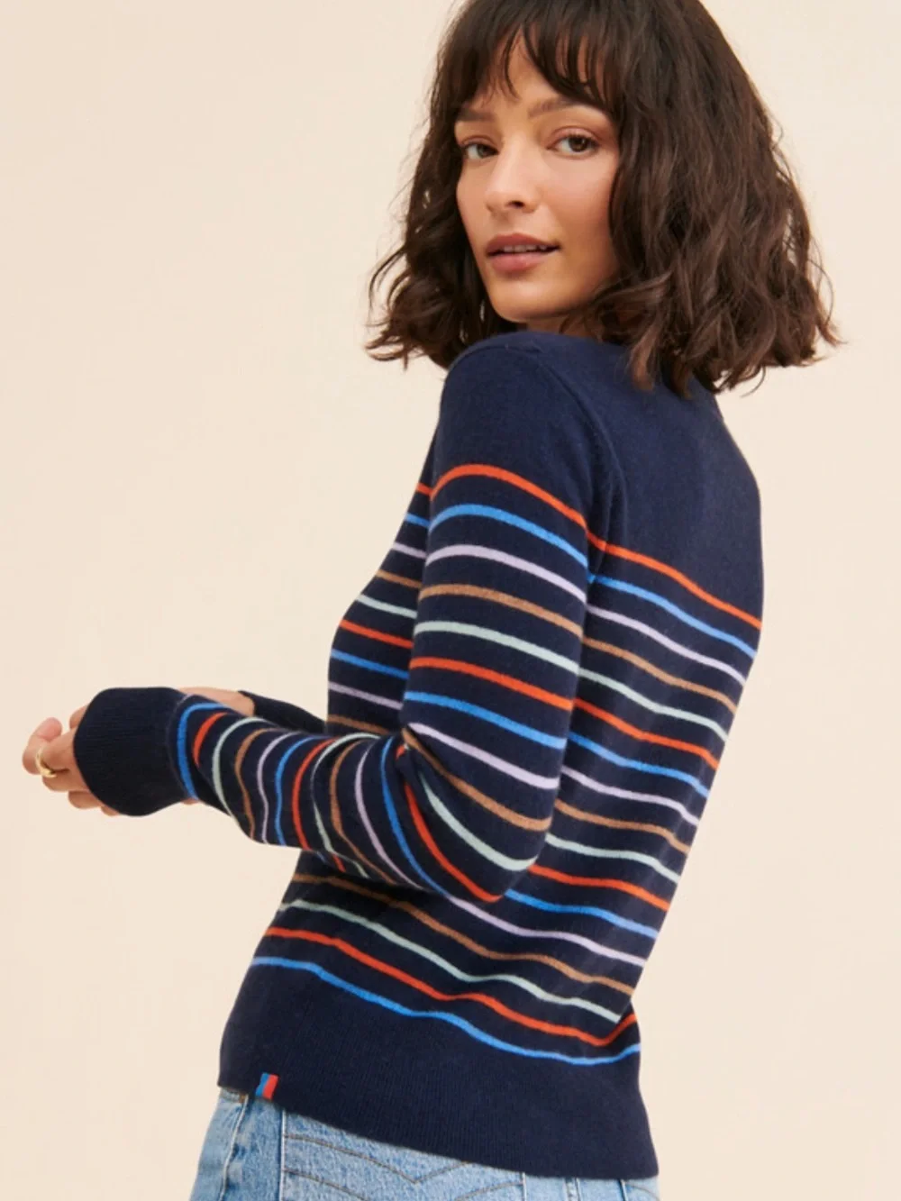KULE Cashmere Betty Striped Crewneck Sweater